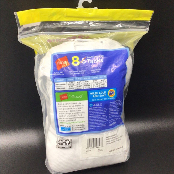 Hanes Boys’ 5 Tagless Tanks,Size M, White NEW Seal/Boys/ 8 Shirt/ - Picture 2 of 2